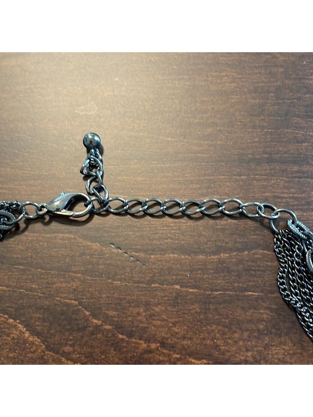 Black and Silver Hammered Chain Necklace and Earring Set - Picture 3 of 4